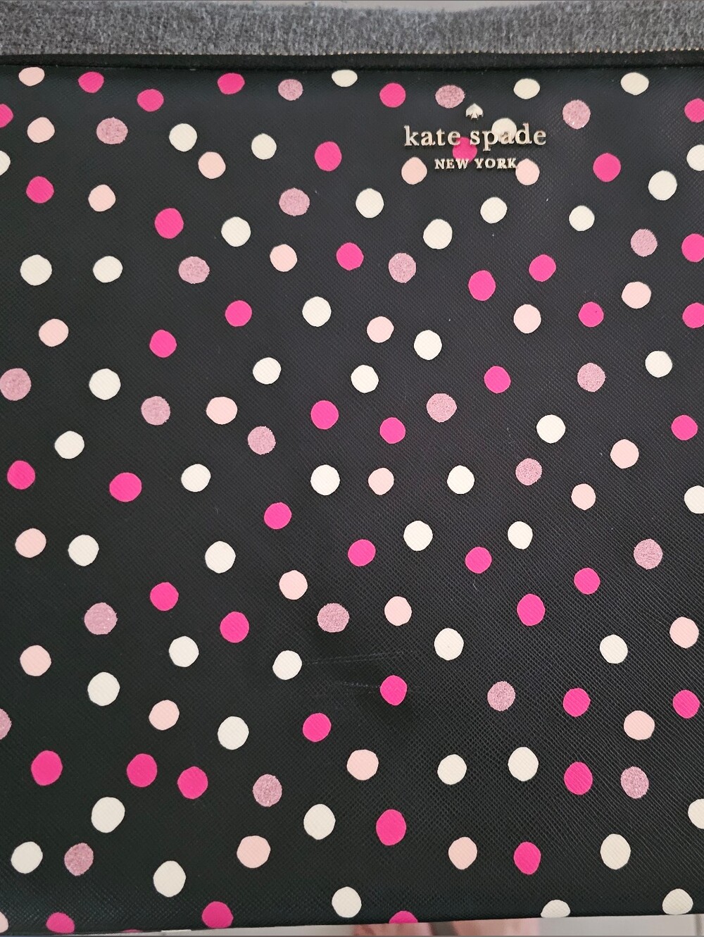 Kate Spade Black Pink Polka Dot Laptop Sleeve Zip Case